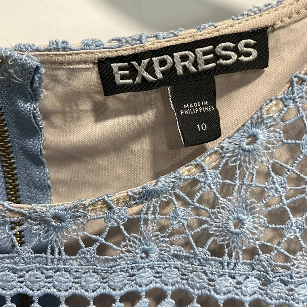 Express Baby Blue Tiered Ruffle Lace Sleeveless Dress EUC